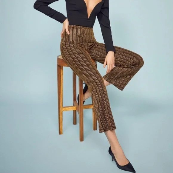 REFORMATION Alix Pant Black Gold Sparkle Metallic Shimmer Crop Kick Flare Medium - Picture 1 of 6